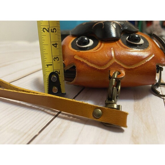 Hand Made Embossed Leather Brown Dog Coin Purse Bull Dog Lover Bone Wristlet - Picture 16 of 16